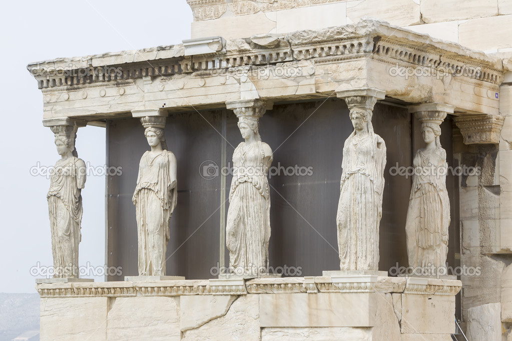 The ancient Porch of Caryatides in Acropolis, Athens, Greece