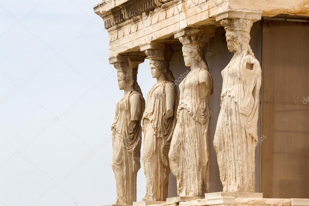 The ancient Porch of Caryatides in Acropolis, Athens, Greece