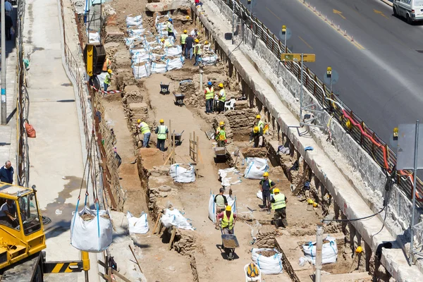 On ground works of Metro, in the center of Thessaloniki, on May — Stock Photo, Image