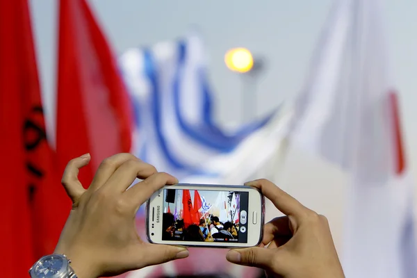 Grabación telefónica Alexis Tsipras líder del partido Syriza dando pre — Foto de Stock