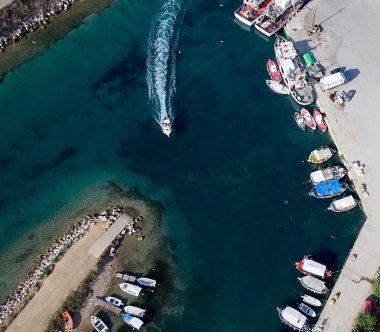 potidea deniz kanal, bir antik kenti-halkidiki, havadan görünümü,