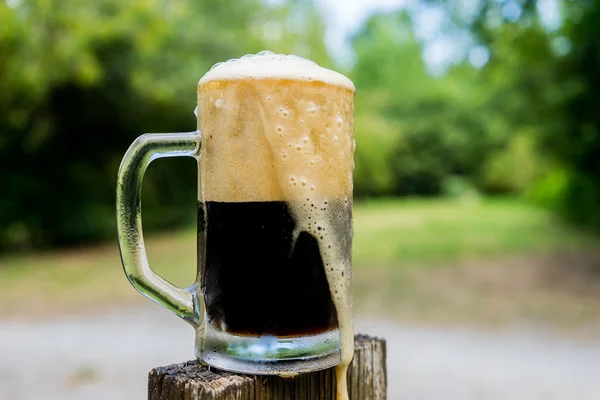 Glass of black beer in nature background — Stock Photo, Image