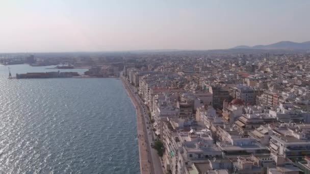 Flygfoto Över Thessaloniki Antika Vita Tornet Grekland — Stockvideo