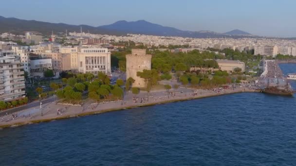 Salonicco Grecia Luglio 2021 Veduta Aerea Salonicco Antica Torre Bianca — Video Stock