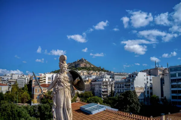 Atena Dea Greca Dell Eroismo Della Saggezza Statua Trova Vicino — Foto Stock