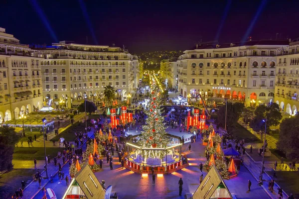 Aerial View Aristotelous Square Thessaloniki Greece Which Decorated Christmas — Stock Photo, Image