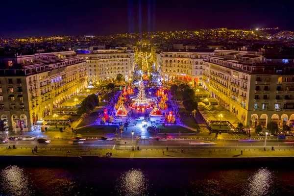 Flygfoto Över Aristotelous Square Thessaloniki Grekland Som Dekorerades Till Jul — Stockfoto