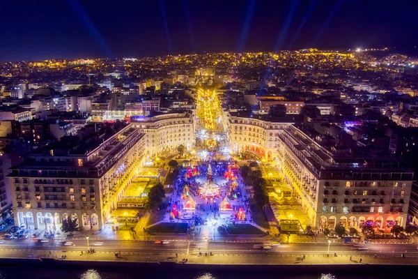 Aerial View Aristotelous Square Thessaloniki Greece Which Decorated Christmas — Stock Photo, Image