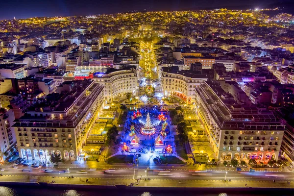 Aerial View Aristotelous Square Thessaloniki Greece Which Decorated Christmas — Stock Photo, Image
