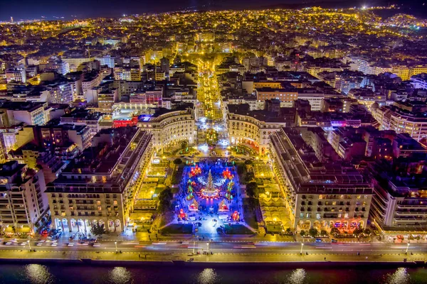 Vista Aérea Praça Aristotélica Salónica Grécia Que Foi Decorada Para — Fotografia de Stock