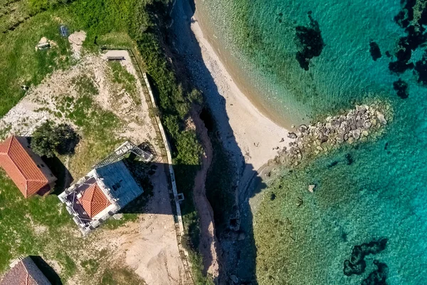 Luftaufnahme Von Byzantinischem Turm Und Strand Des Dorfes Nea Fokea — Stockfoto