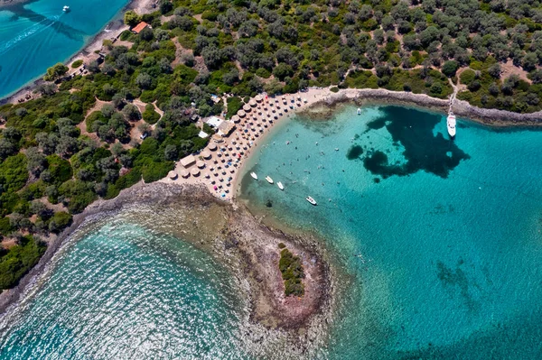 Luftaufnahme Der Bei Bootsausflüglern Beliebten Insel Lichadonisia Die Griechischen Bahamas — Stockfoto