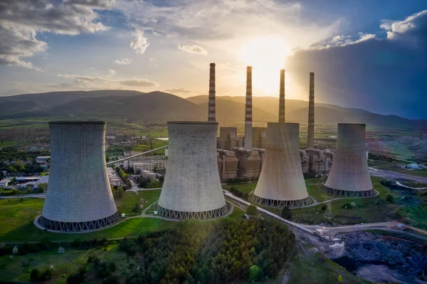 Aerial View Coal Fired Power Plant Kozani Northern Greece — стокове фото