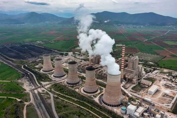 Aerial View Coal Fired Power Plant Kozani Northern Greece — 图库照片