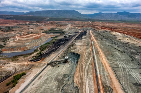 View Opencast Lignite Mine Lignite Mining Area Ptolemaida Greece Aerial — Stock Photo, Image