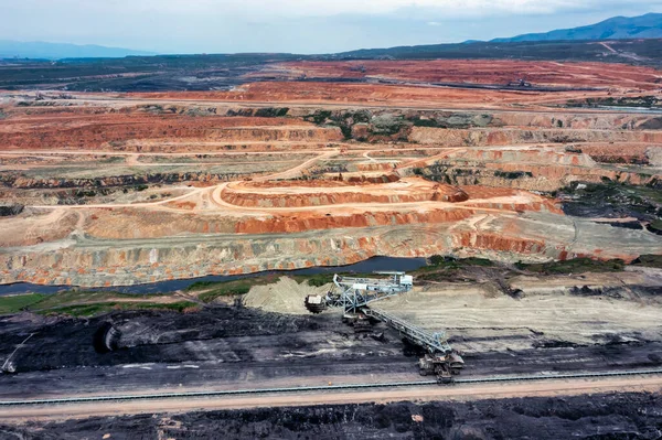 View Opencast Lignite Mine Lignite Mining Area Ptolemaida Greece Aerial — Stock Photo, Image