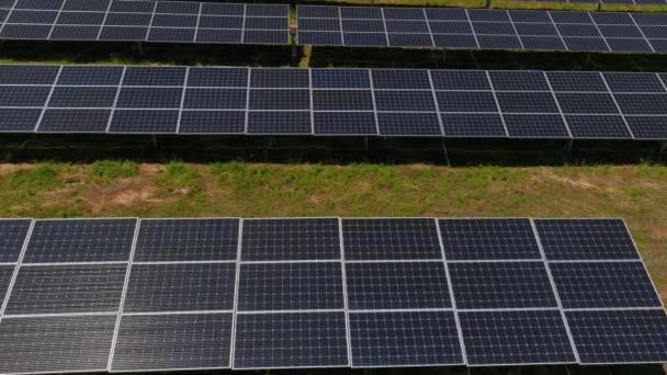 Hava Manzaralı Fotovoltaik Paneller Yunanistan Kuzeyinde Yeşil Alana Park Ediyorlar — Stok video