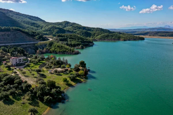 Aerial View Lake Pinios Artificial Lake Created Construction Dam River — Stock Photo, Image