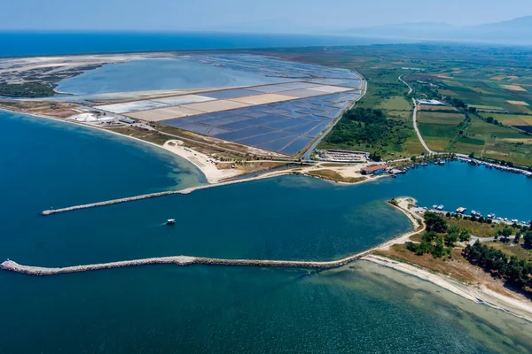 Luchtfoto Van Haven Het Strand Van Kitros Pieria Achtergrond Zoute — Stockfoto