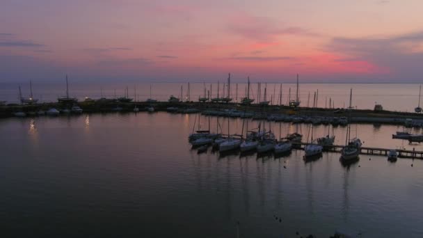 Thessaloniki Antenn Grekland Dramatisk Solnedgång Ovanför Båtar Och Båtar Hamn — Stockvideo