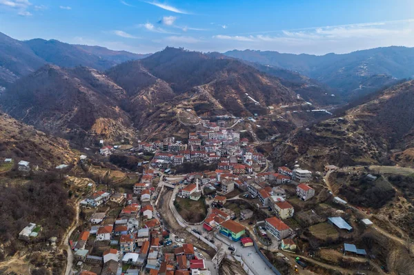 Vista Aérea Myki Pueblo Prefectura Xanthi Grecia Pertenece Grupo Aldeas — Foto de Stock