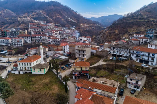 Vista Aérea Myki Pueblo Prefectura Xanthi Grecia Pertenece Grupo Aldeas — Foto de Stock