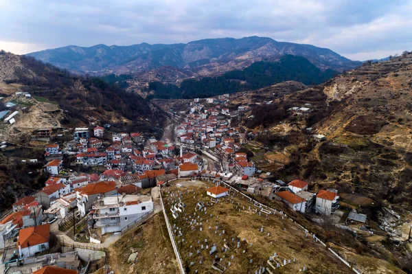 Luftaufnahme Von Myki Dorf Der Präfektur Xanthi Griechenland Gehört Den — Stockfoto