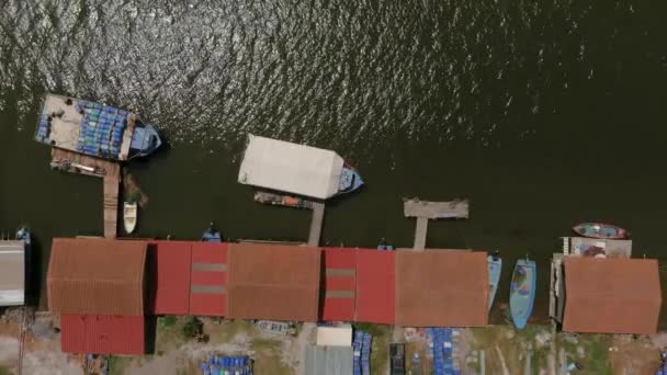 Vue Aérienne Très Belle Colonie Pêcheurs Huttes Mytiliculteurs Embouchure Rivière — Video