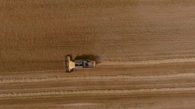 Buğday tarlasını hasat etmek için biçme makinesi. Kuzey Yunanistan 'daki altın olgun buğday tarlasını hasat eden hasat makinesini birleştirin