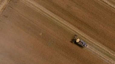 Buğday tarlasını hasat etmek için biçme makinesi. Kuzey Yunanistan 'daki altın olgun buğday tarlasını hasat eden hasat makinesini birleştirin