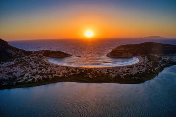 Πανοραμική Αεροφωτογραφία Της Παραλίας Της Βοϊδοκοιλιάς Ηλιοβασίλεμα Μία Από Τις — Φωτογραφία Αρχείου