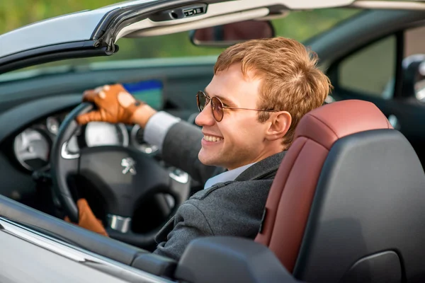 Man in the white car — Stock Photo, Image