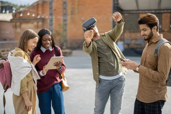 Mixed races students at university campus outdoors — Stock Photo, Image