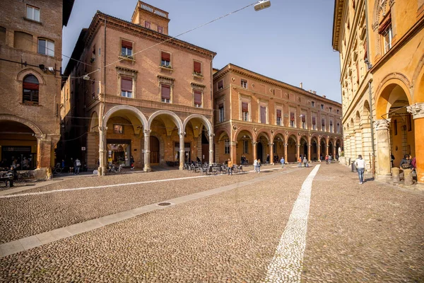 Morning view on Seven churches square in Bologna city, Italy — Stock Photo, Image