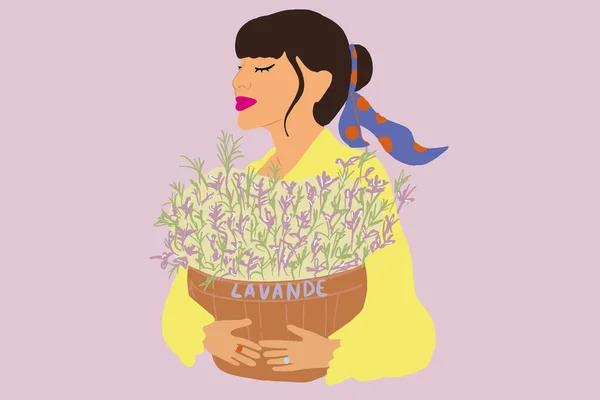 Retrato de uma mulher bonita com buquê de flores isoladas no fundo — Vetor de Stock