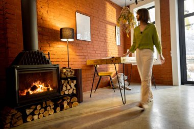 Oturma odasının içi tavan arası tarzında ve hareket bulanık