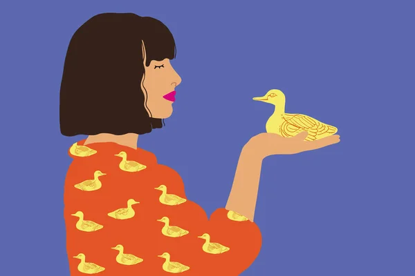 Illustration of a woman with a duck — Vettoriale Stock