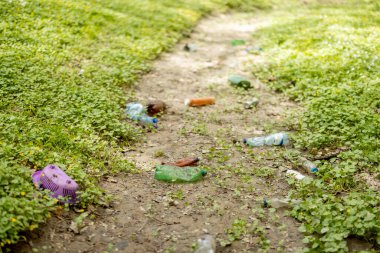 Doğaya saçılmış plastik çöpler.
