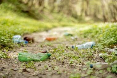 Doğaya saçılmış plastik çöpler.