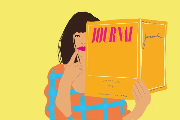 Vector Illustration Stylish Woman Reading Some Journal Background — Διανυσματικό Αρχείο