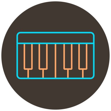 Koyu kahverengi yuvarlak arkaplanda piyano iki renk simgesi ana hatları