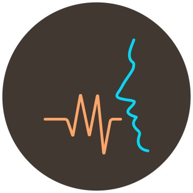 Koyu kahverengi yuvarlak arkaplanda iki renk simgesi ana hatlarını konuş