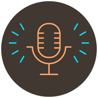 Stüdyo mikrofonu koyu kahverengi yuvarlak arkaplanda iki renk simgesi ana hatları