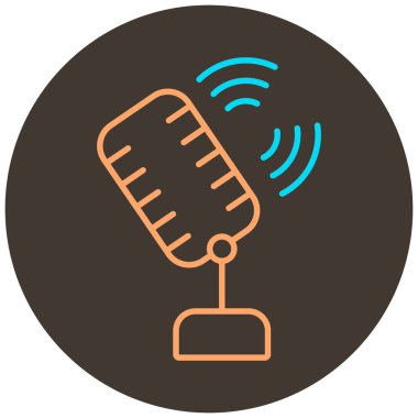 Solist mikrofon koyu kahverengi yuvarlak arkaplanda iki renk simgesi ana hatları