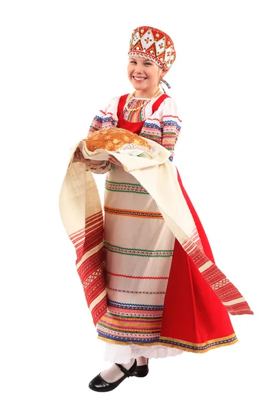 Girl with fresh loaf — Stock Photo, Image