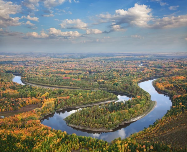 Top view of forest river in autumn day — Stock Photo, Image