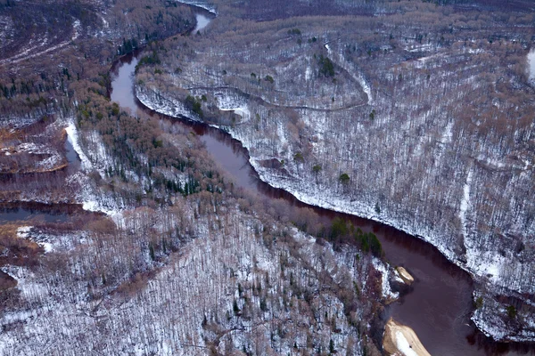 Aerial view of forest river in winter — Stock Photo, Image