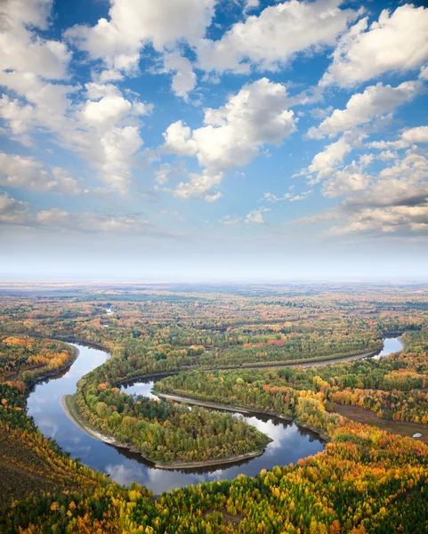 Top view to the river for autumn — Stock Photo, Image