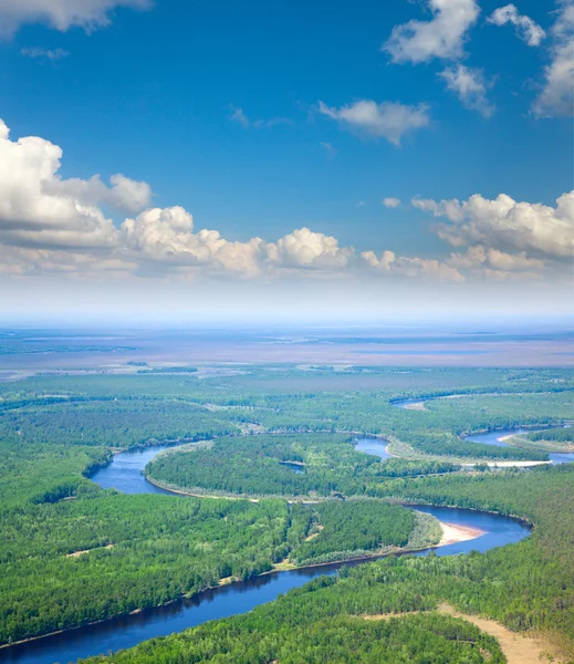 Rzeka Las pod białe chmury — Zdjęcie stockowe