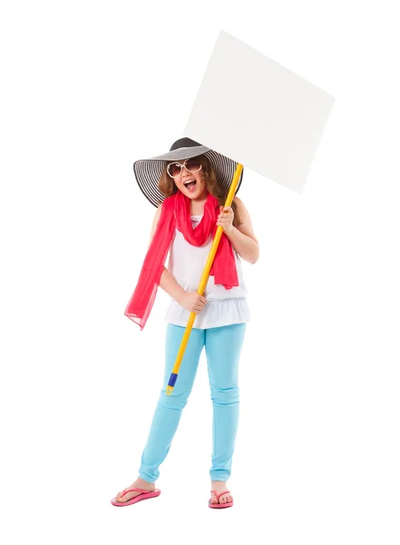 Teen girl with banner — Stock Photo, Image